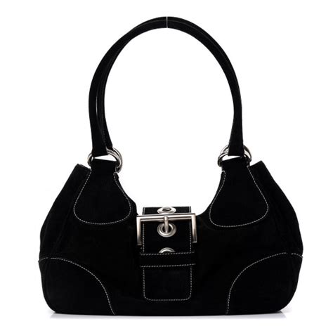 PRADA Scamosciato Suede Buckle Shoulder Bag Black